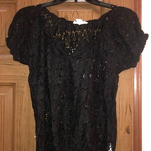 Black floral lace blouse